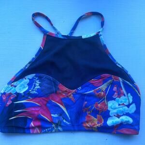 Athleta Blue‎ Purple Halter workout top mesh floral medium